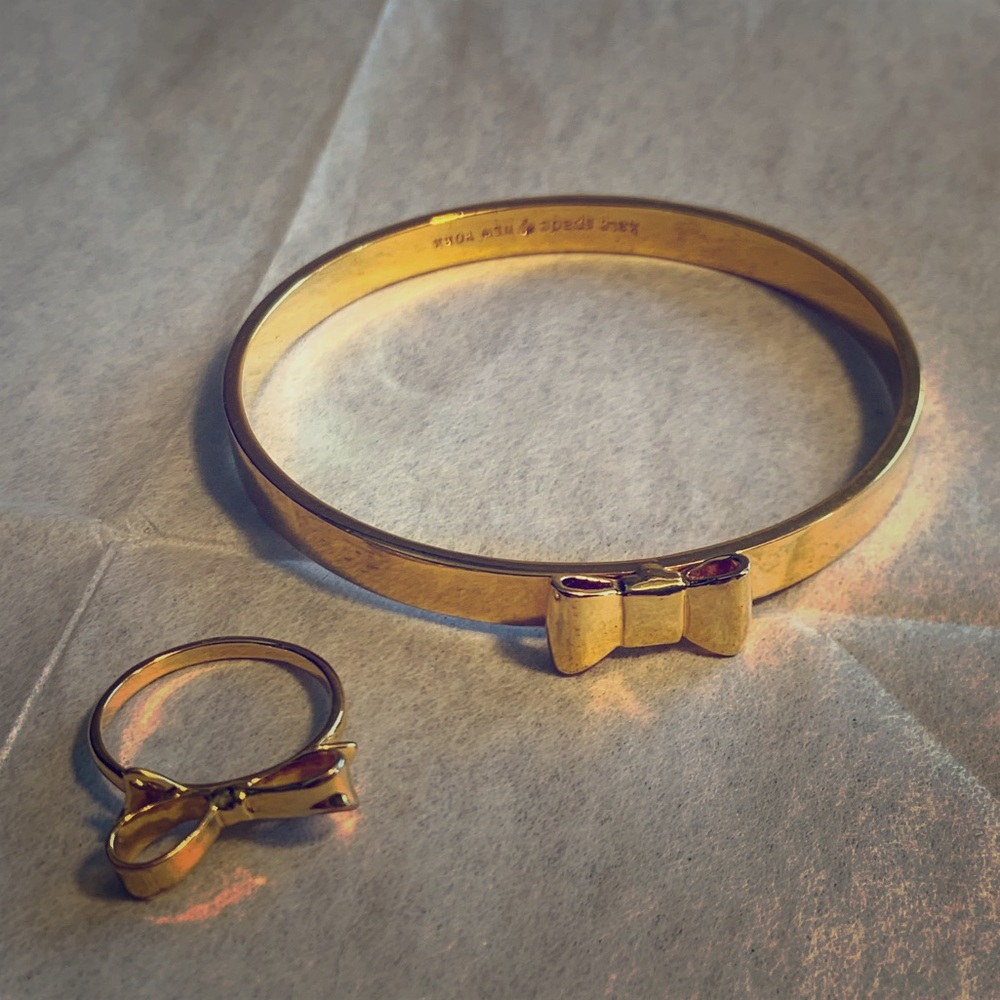 Kate Spade gold bangle and ring with bows